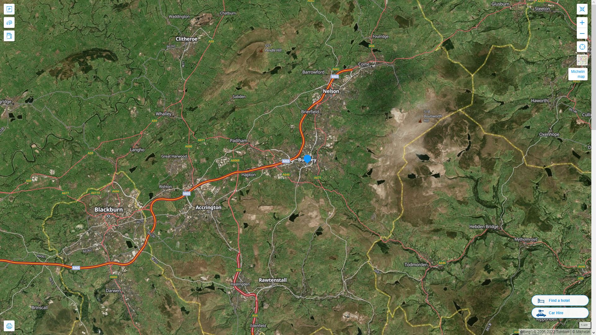 Burnley Highway and Road Map with Satellite View